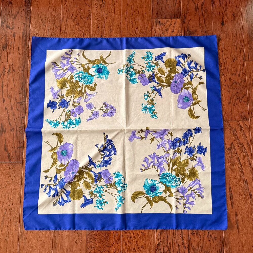 Vintage Montgomery Ward Italian Floral Square Scarf Blue Purple 30x30